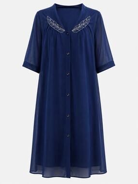 Embroidered Housecoat Robe Lounge Duster 2 Small Holes Vassarette M